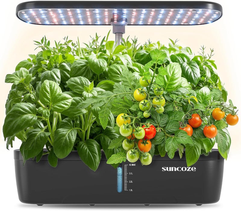 SUNCOZE Hydroponics Growing System Kit 12 Pods, Indoor herb Garden with 20W LED Grow Light, Visible Water Tank with Pump, 2.2"-12.4" Adjustable Height Indoor Gardening System, Gardening Gifts, Black - Image 1